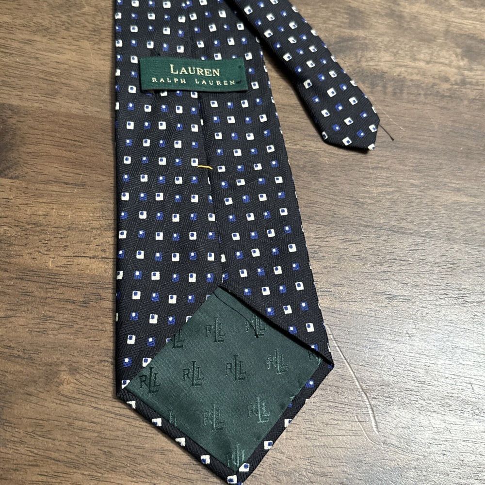 Ralph Lauren LRL‎ Luxury Tie Black Blue White Geometric Woven Silk Necktie USA - Picture 2 of 6